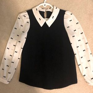 💜Long Sleeve With Bow Pattern, Collared Blouse
